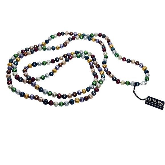 Honora Single Strand Multi-Colored Baroque Pearl Necklace W/Sterling Clasp (6043 - Picture 4 of 7